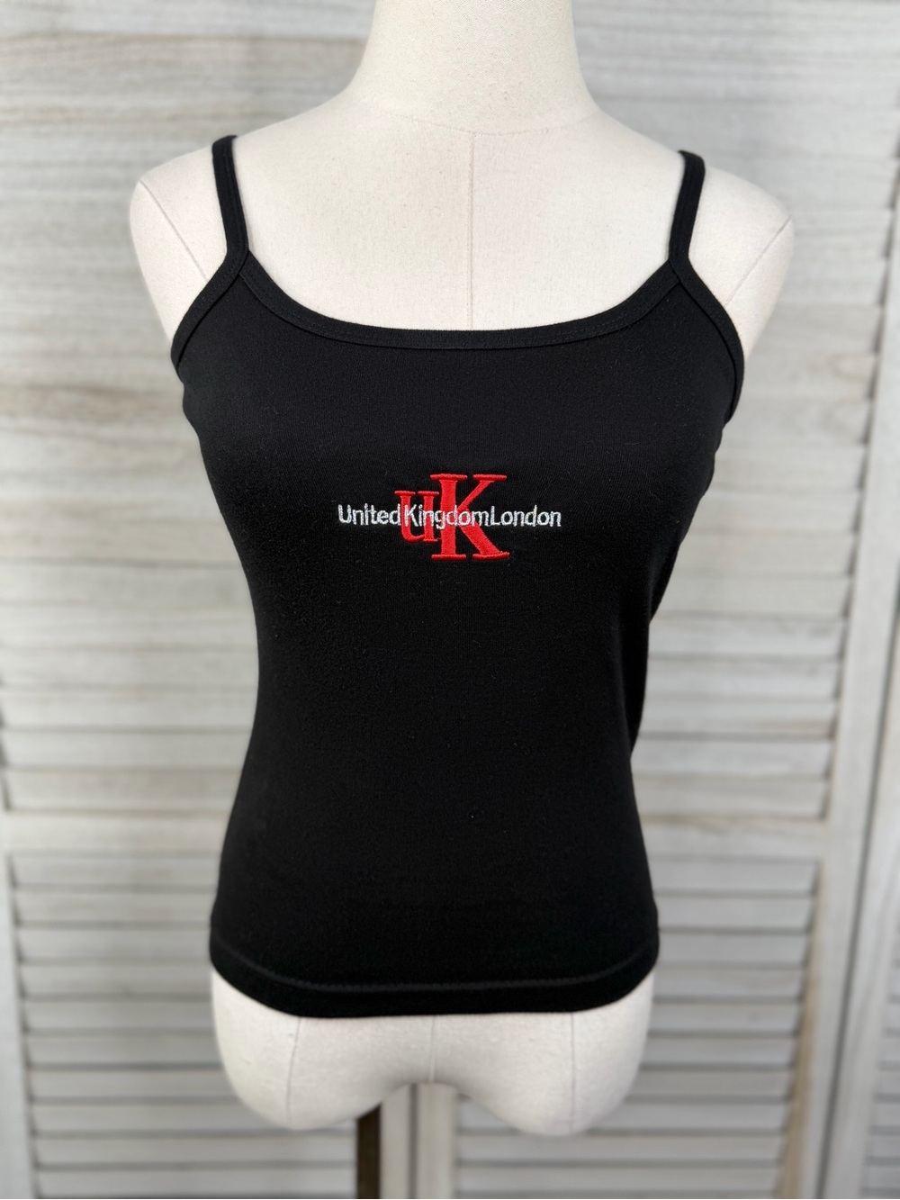 ZIP IT Embroidered Y2K United Kingdom Cami Tank Top Black Red White-Small